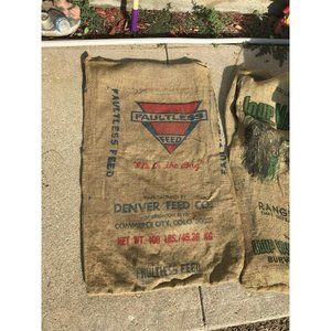 Vintage Faultless feed design Burlap sack photo prop 20" x 32" craft upholstery